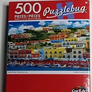 Lot of 2  Puzzlebug 500 Piece Puzzle- Island of Ponza and Crayons